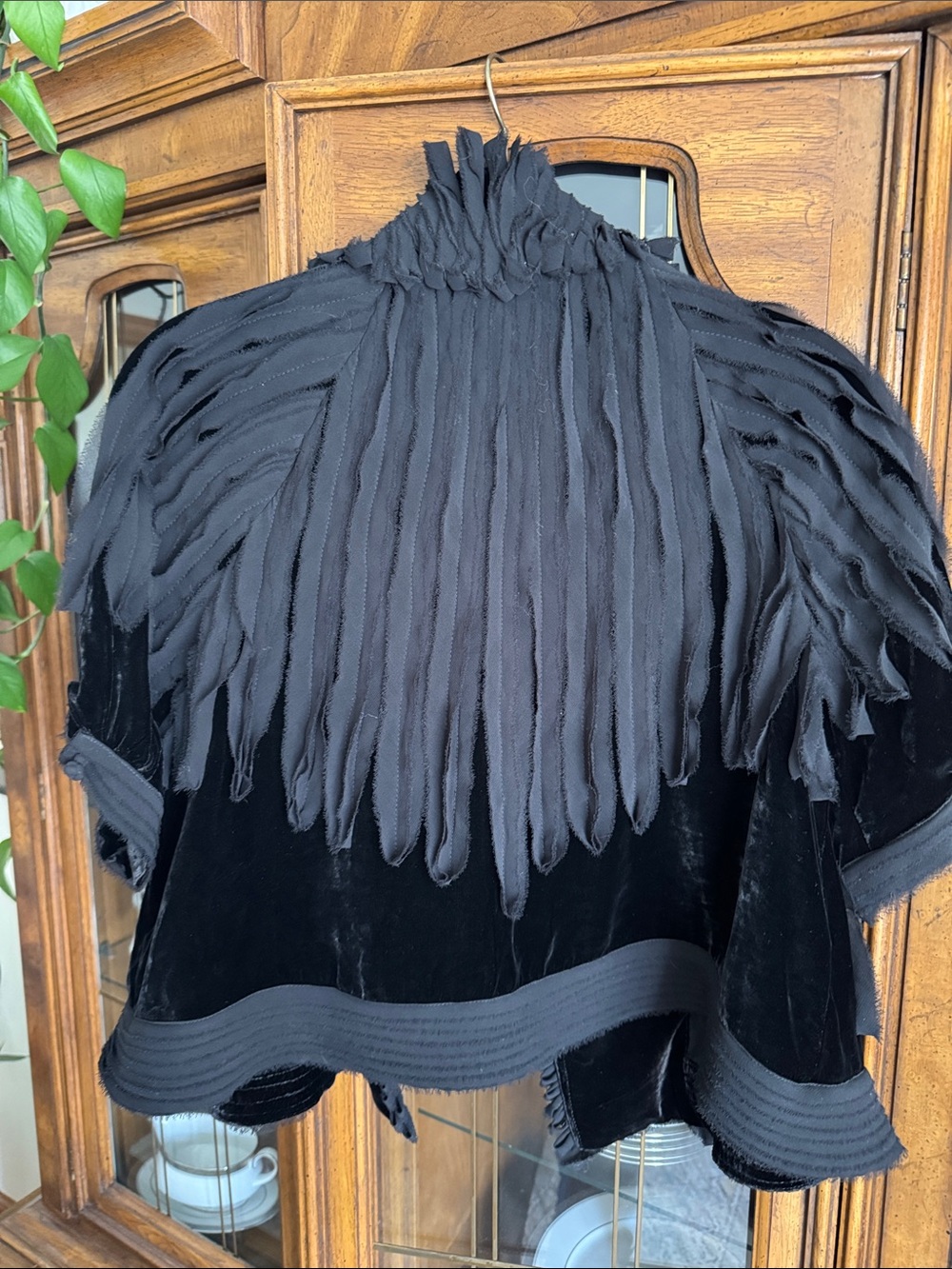 BCBGMaxAzria Black Textured Ruffle Open-Front Jacket - Picture 5 of 9